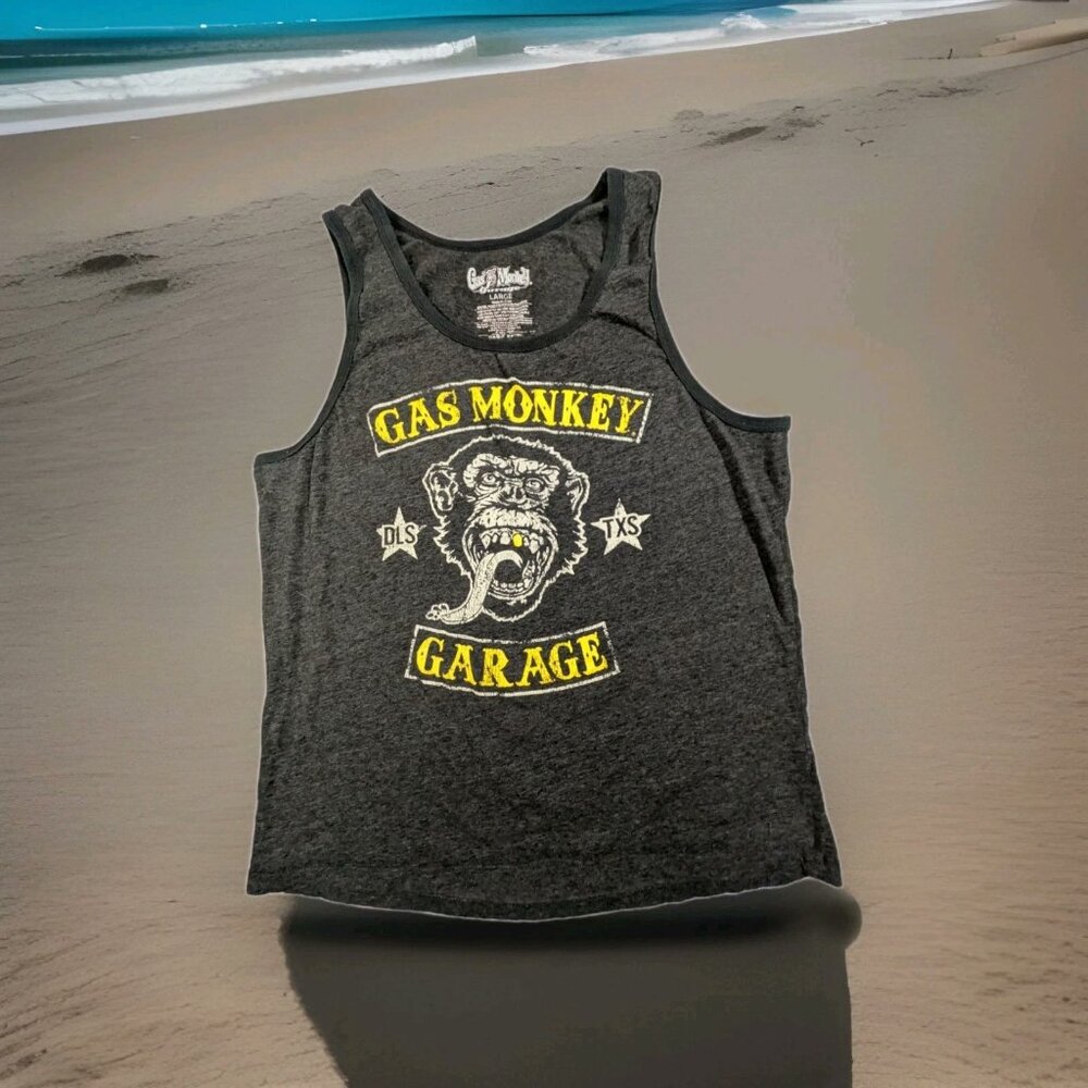 Gas Monkey Garage Men's Large Gray Black Adult Graphic Sleeveless Tank Top